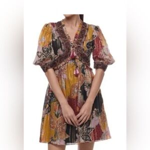 Verb by Pallavi Singhee Anthropologie Metallic Shimmer Mini Dress S Beaded V-Nec